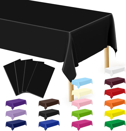 QZYL 4 PCS Picnic Table Cover with Bench Covers, Black Plastic Table Cloths, 54 X 108 in Disposable Waterproof Rectangle Table Covers for Camping Birthdays Weddings Parties Christmas