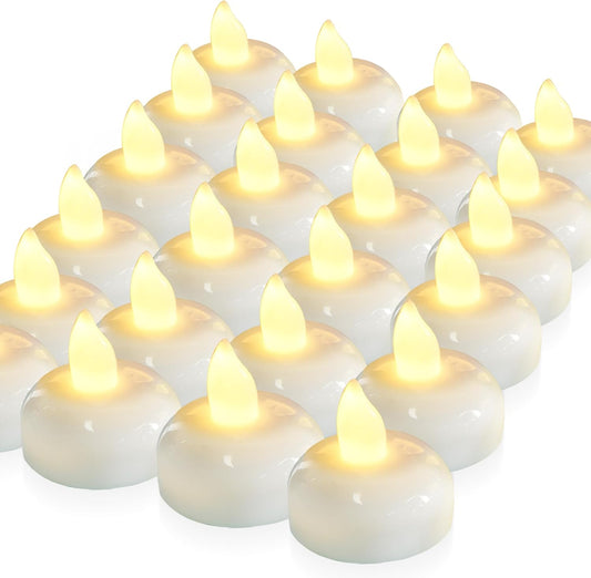 Homemory 200 Hours 24 Pack Flameless Floating Candles, Warm White Led Flickering Tealight Candles in Bulk, Decor for Wedding, Party, Centerpiece, Pool, Christmas