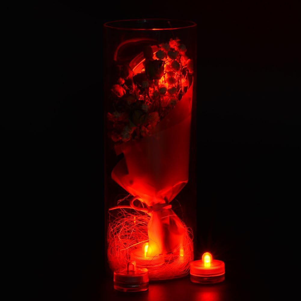 KITOSUN Submersible LED Lights cr2032 Battery Powered Underwater Waterproof LED Tea Light Candles for Events Wedding Centerpieces Vase Floral Xmas Holidays Home Decor Lighting(Pack of 12) (Red)