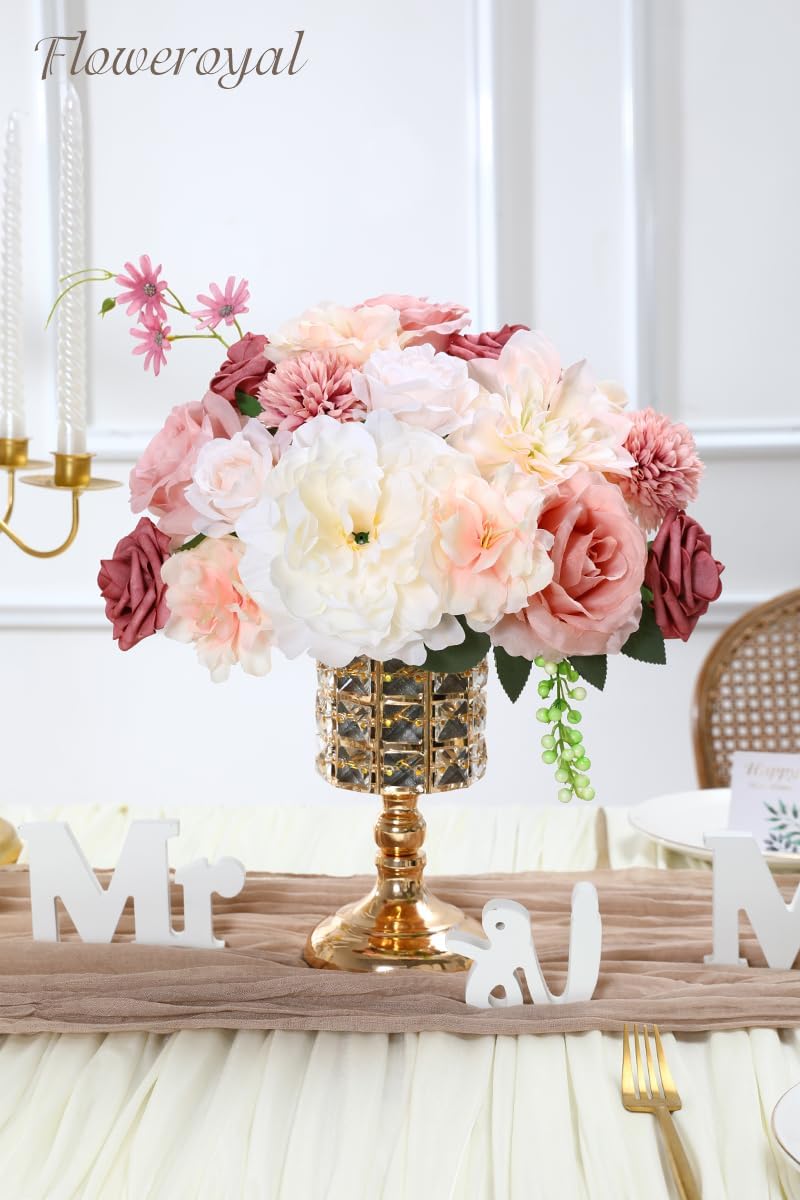 Floweroyal Artificial Flowers Combo Pink Flowers Mix Silk Flowers Dahlia Roses with Stems for DIY Wedding Bridal Bouquets, Baby Shower, Floral Arrangement, Table Centerpieces, Home Decorations