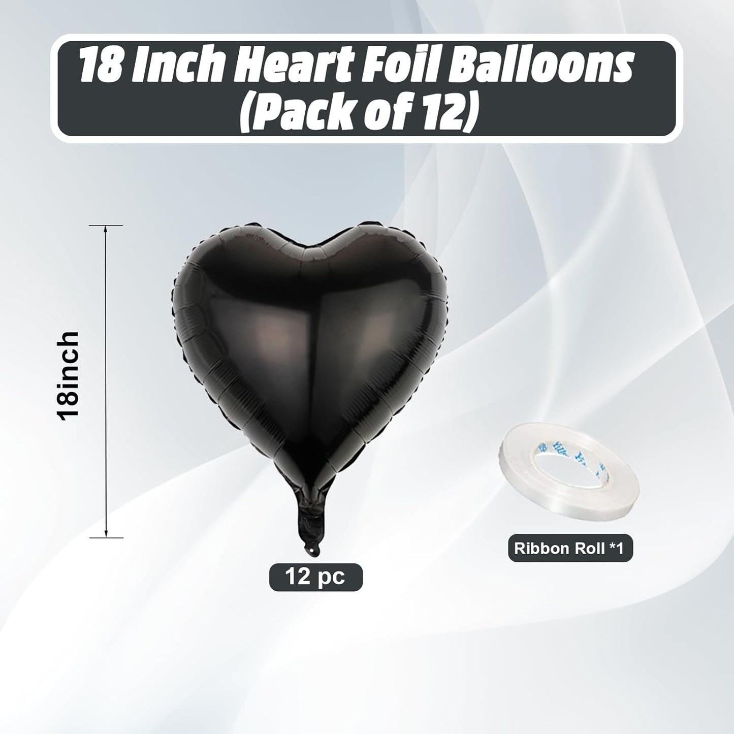 Black Heart Balloons, 18 Inch Black Heart Shape Balloon, 12PCS Large Helium Foil Romantic Balloons for Birthday Graduation Marriage Wedding Bridal Engagement Party Anniversary Decoration