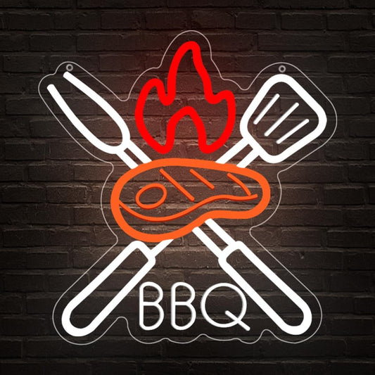 BBQ Neon Signs for Wall Decor,Adjustable Brightness Grill LED Sign for BBQ Party Decorations,Neon Lights Sign for Barbecue Restaurant,BBQ Signs for Outside,Home, Bar, Party,Christmas Gift