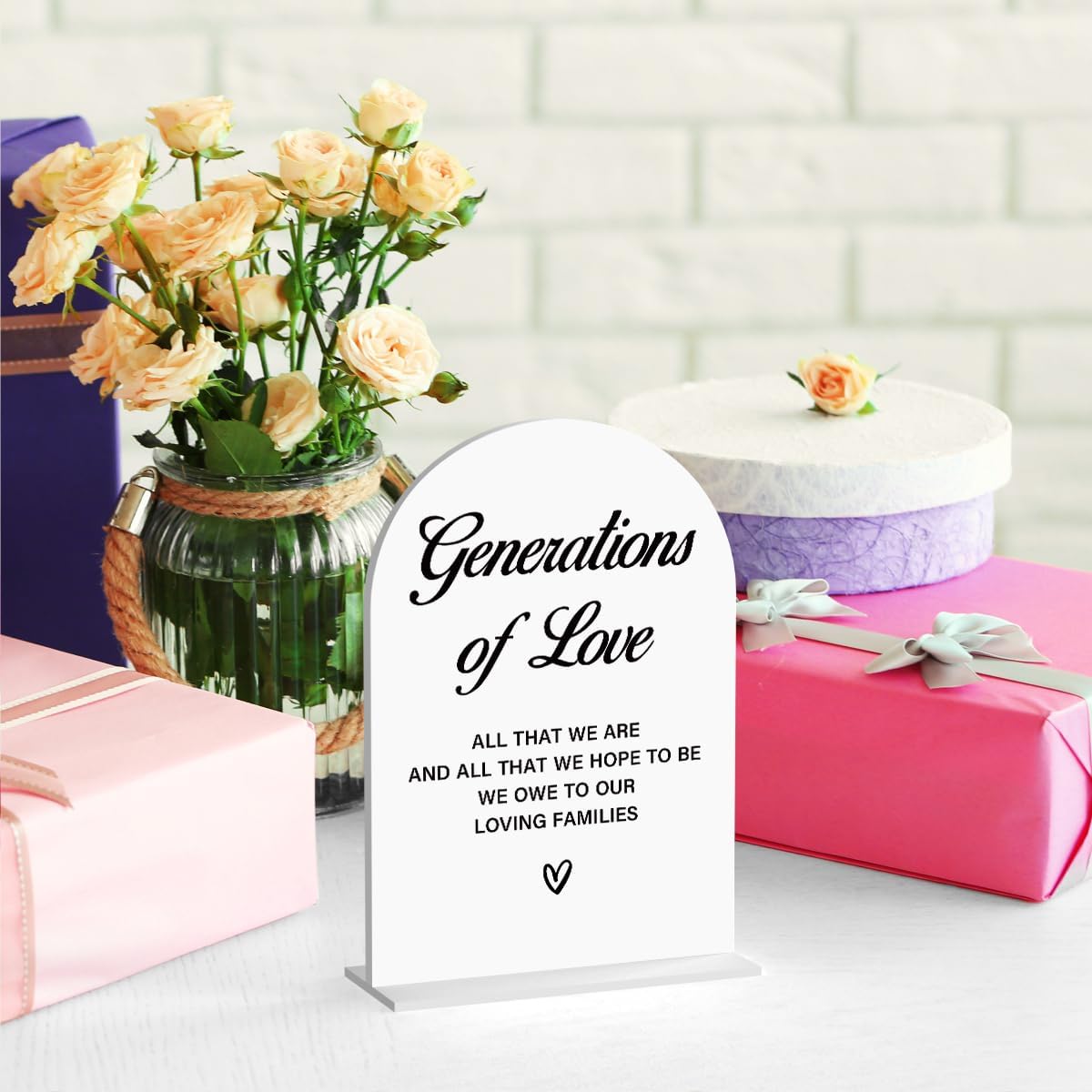Acrylic Wedding Sign Generations of Love Sign for Wedding Wedding Signs for Ceremony Modern Calligraphy Arch Acrylic Table Top Sign for Wedding Reception and Event Party Table(white）