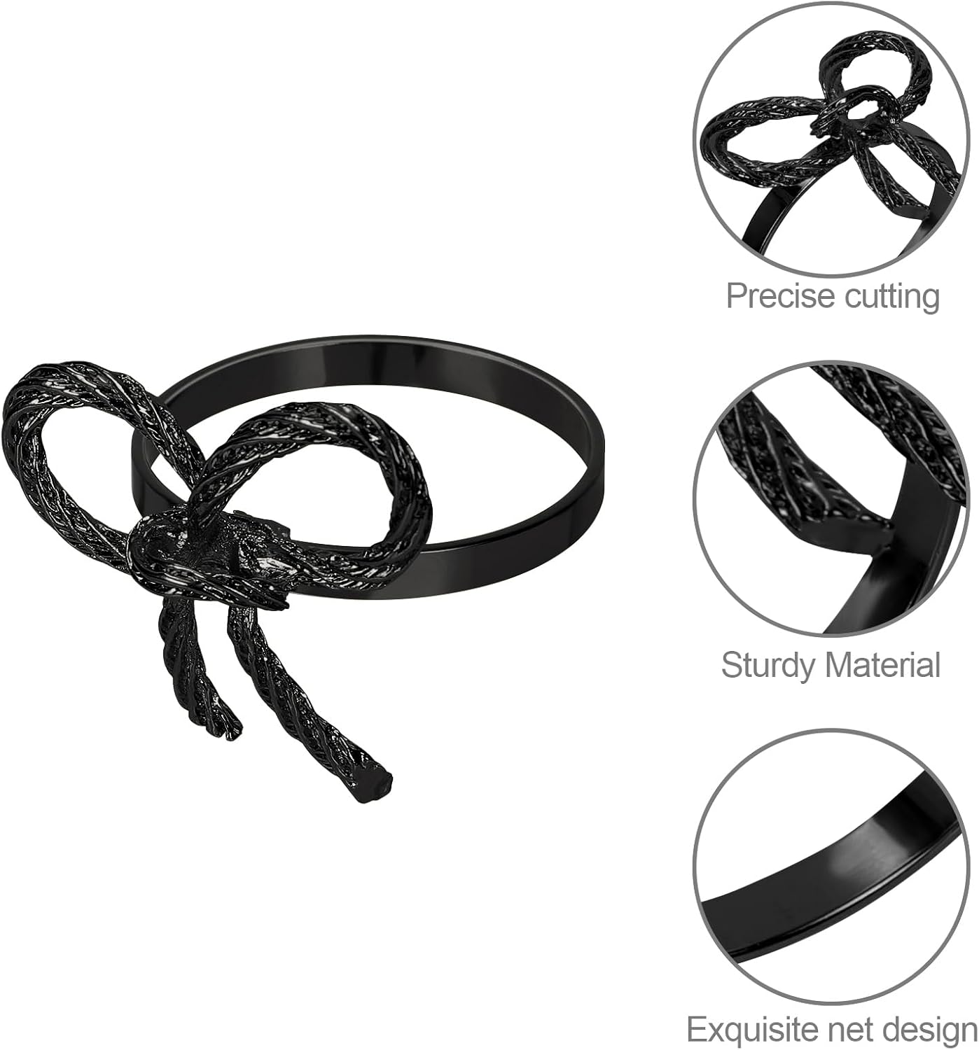 Pack of 6 Napkin Rings Alloy Hollow Out Flower Napkin Holder Dinning Table Napkin Ring for Dinner Parties Wedding Banquet Table Setting Family Gatherings Table Decor（Black，6）