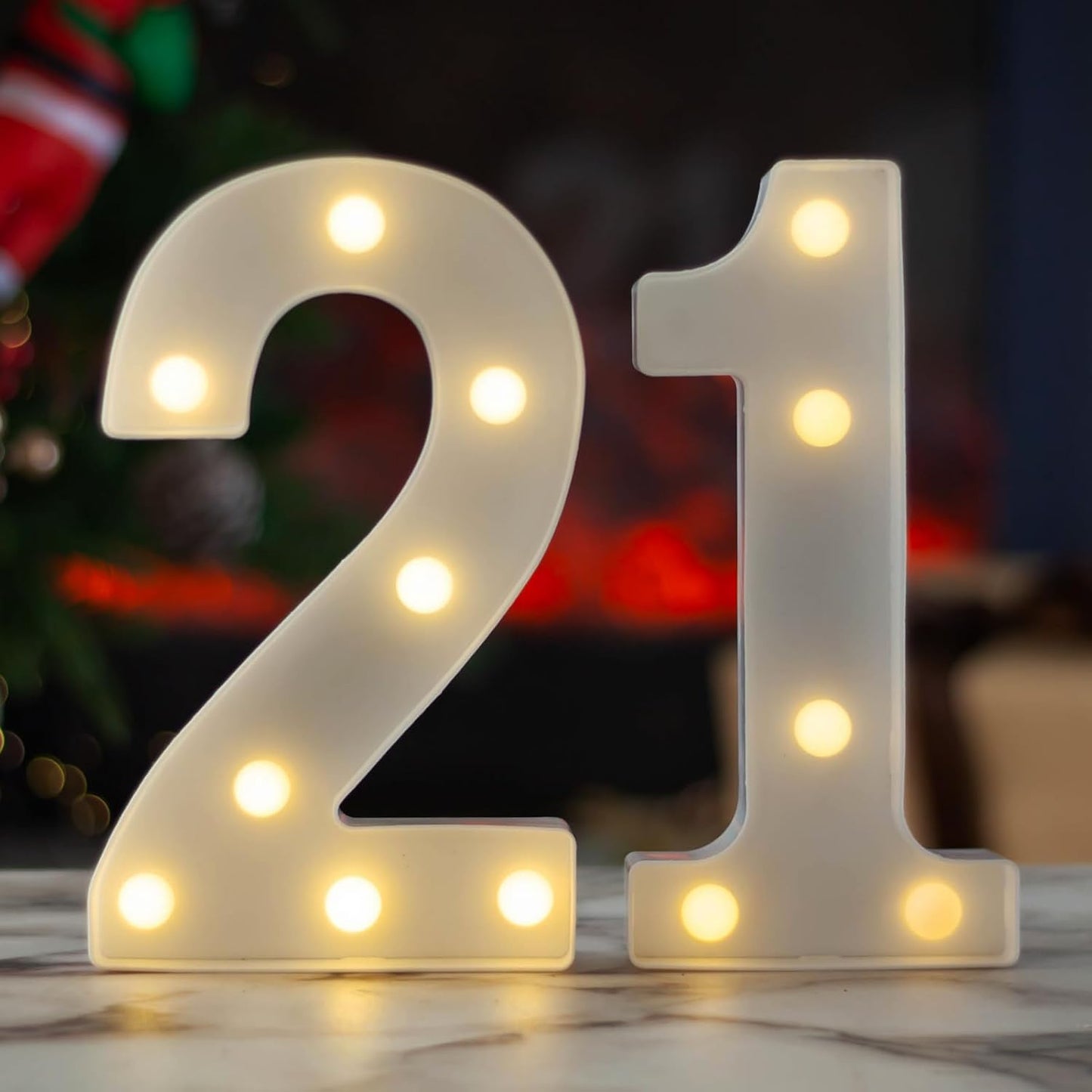 LED Marquee Letter Lights, Decorative Light Up Numbers for 21th Birthday Party, Battery Operated, Warm White Small Marquee 21 Sign for Anniversary Decorations