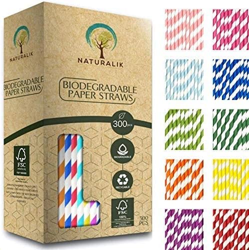 300-Pack Multi-Color Extra Durable Paper Straws - Biodegradable Premium Paper Straws for Juices, Restaurants and Party Decorations, 7.7" (Multicolor, 300)
