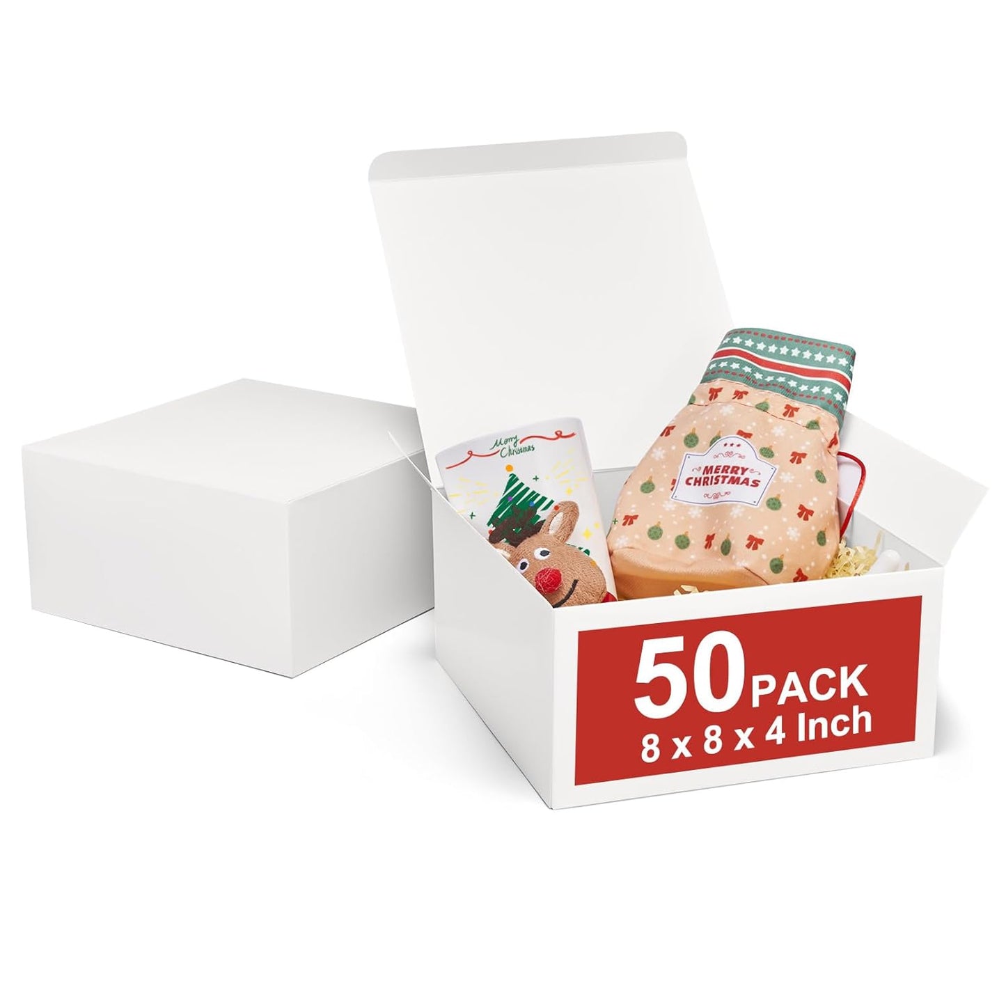 MESHA 8x8x4 Gift Box 50 Pack White Gift Boxes with Lids, DIY Bridesmaid Proposal Box, Recyclable,Foldable Box for Wedding, Birthday Party