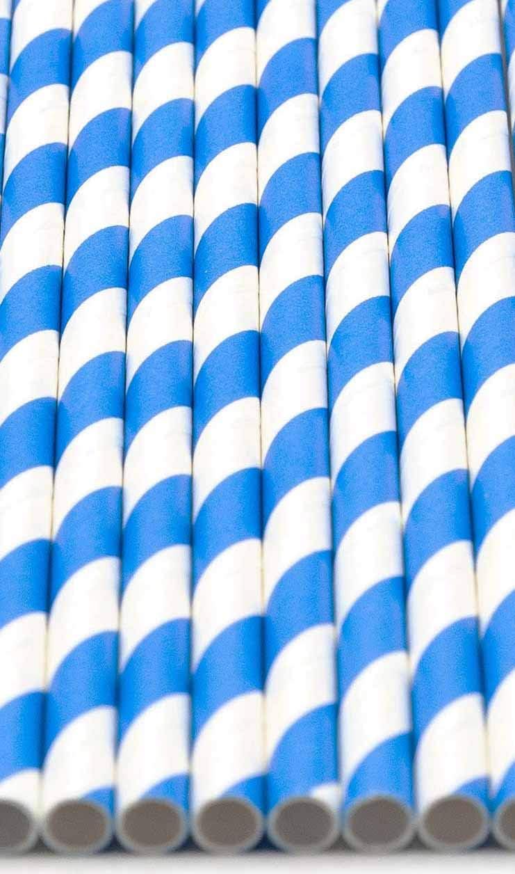 Pack of 300 Sky Blue Swirls Biodegradable 4-Ply Paper Drinking Straws (Compostable, Non-toxic, BPA-free)