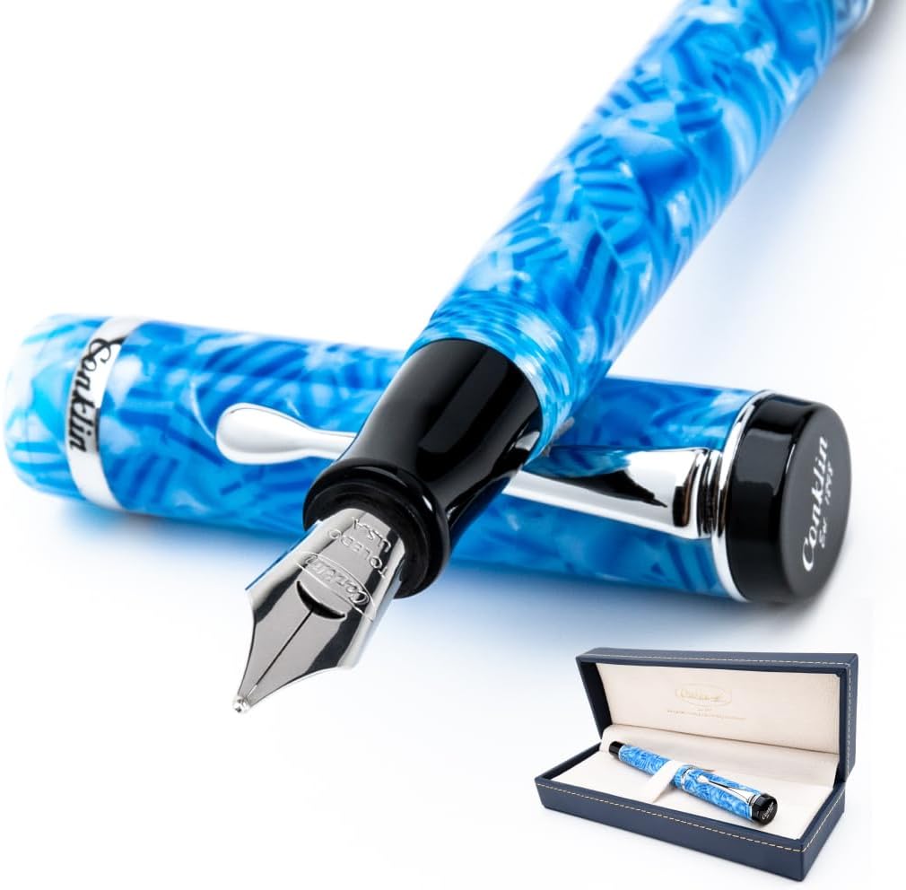 Conklin Duragraph Fountain Pen Ice Blue - Extra Fine Nib, Precision Writing Instrument with Cool Blue Finish