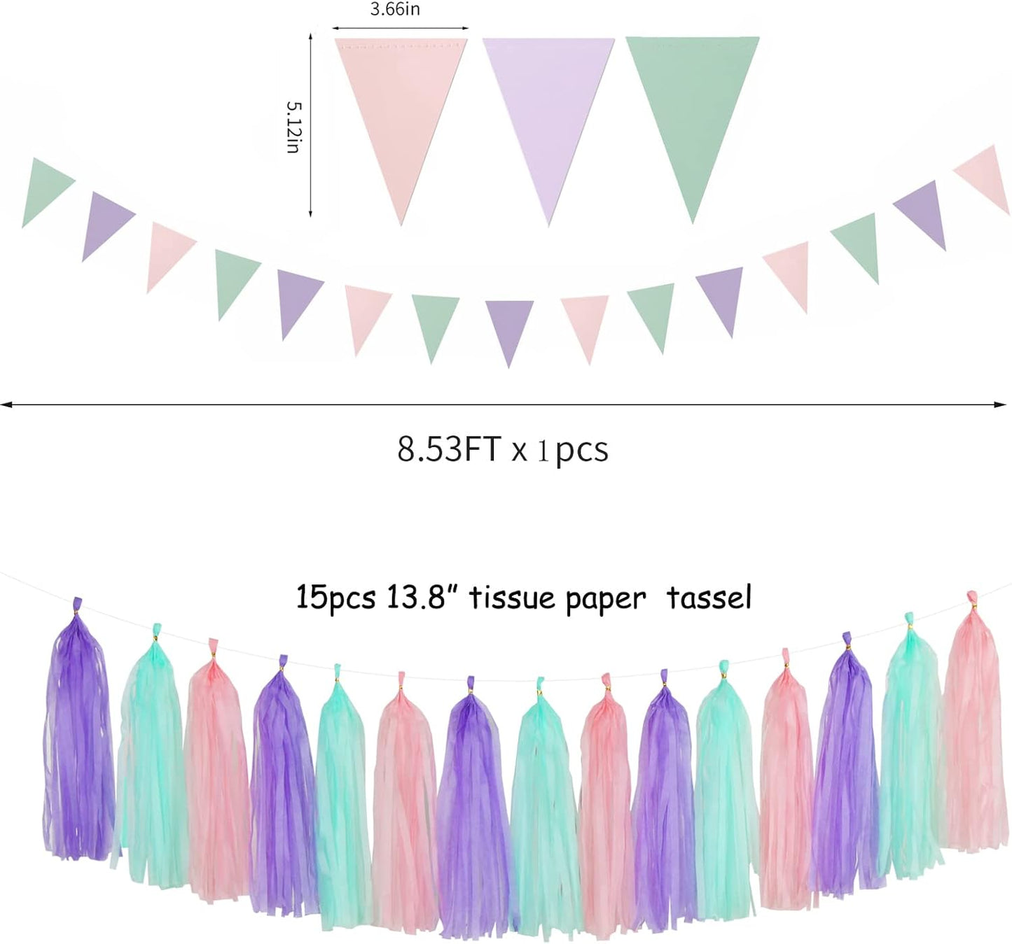Pink-Purple Mint Mermaid Ocean-Themed Party-Decorations - 23pcs Tissue Pom Poms Streamers,Birthday Tassel Garland Banner,Wedding Engagement Baby Bridal Shower Decor Ouruola