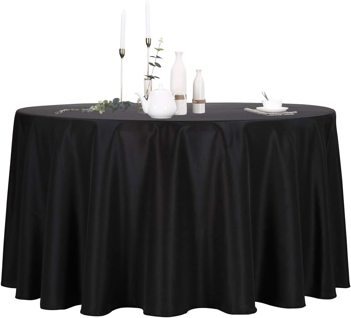 Ascoza 2pack 108 Inch Black Round Tablecloth in Polyester Fabric for Wedding/Banquet/Restaurant/Parties