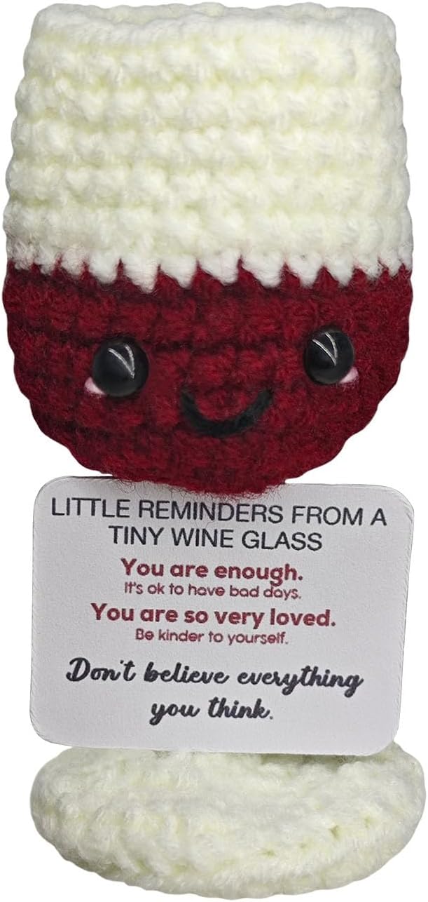 Mini Wine Glasses,Funny Emotional Support Crochet Glass Birthday Gift for Wine Lovers,Cute Home Bar Decoration for WineNight Unique Happy Hour Accessory,Wineglass Gift for Men Women Drinkers