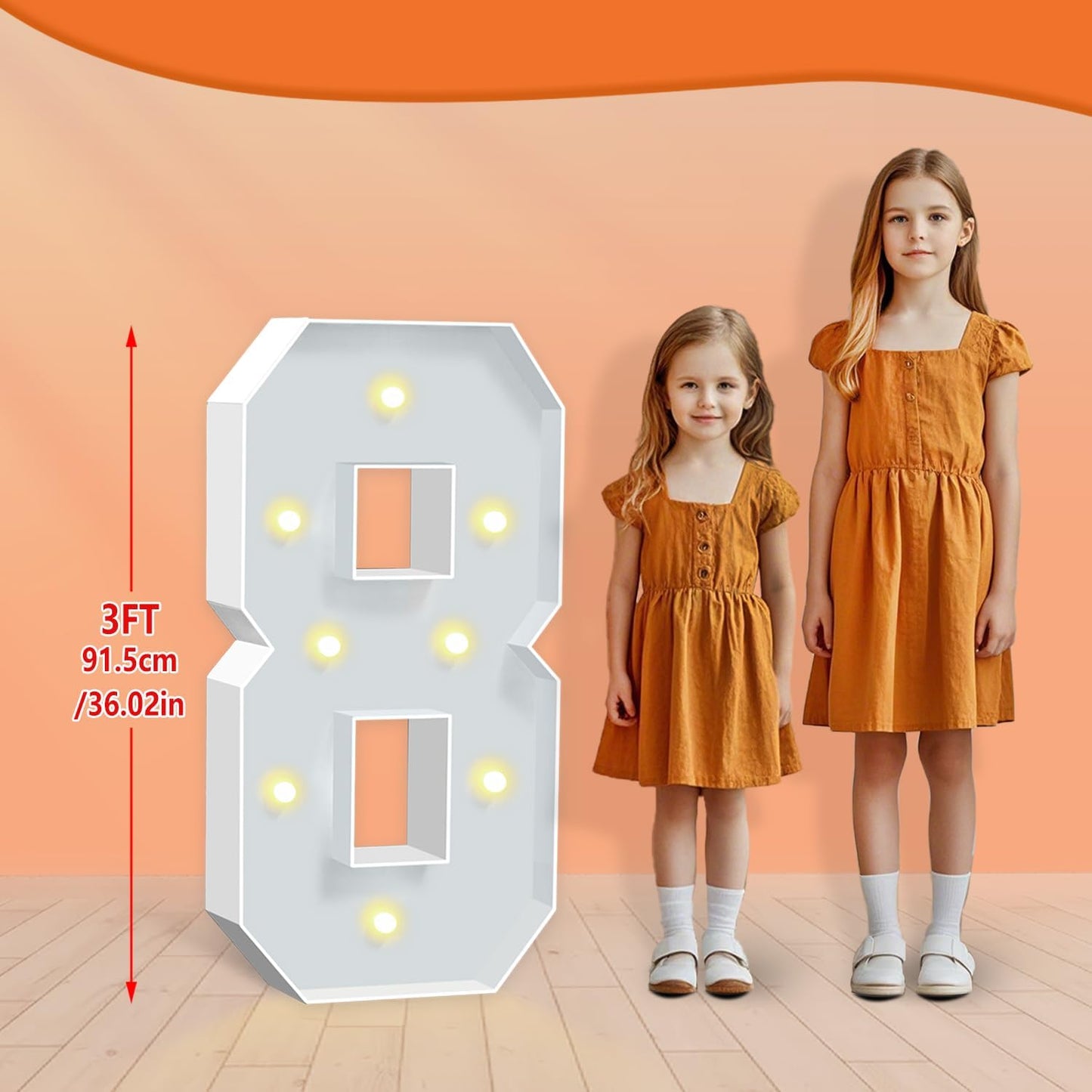 3ft Marquee Numbers, Light Up Numbers 8, 0-9 Warm Yellow LED Light Up Sign for Happy Birthday, Graduation, Wedding, Engagement, Holiday Party Background Arch Decoration