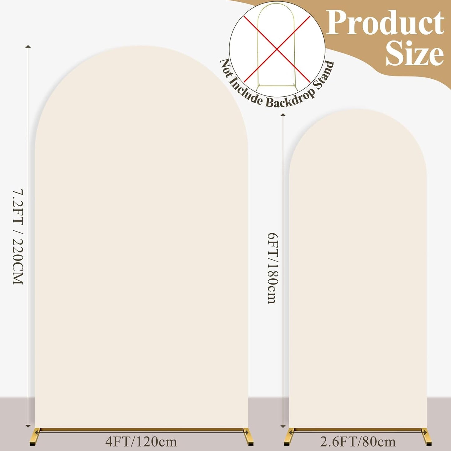 Ledido Wedding Arch Backdrop Cover 6FT 7.2FT Arch Covers 2Set Fitted Stretchy Spandex Round Top Stand Backdrop Cover for Wedding Banquet Ceremony Birthday Party Baby Shower Event Decoration,Beige