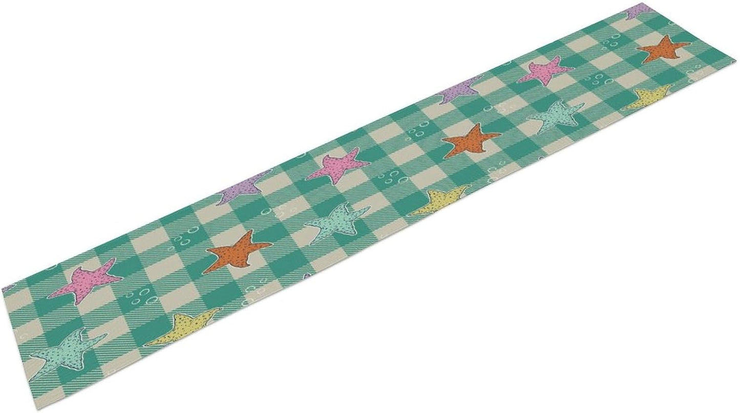 Starfish Plaid Table Flag Green Plaid and Marine Life Starfish Kitchen Table Flag Suitable for Birthday Party Restaurant Decoration Outdoor Picnic 13 * 70 Inch