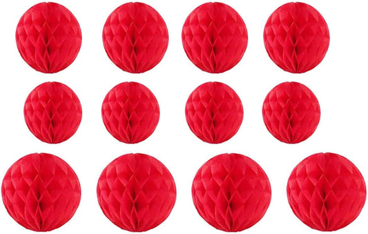 12pcs Party Honeycomb Balls Decorations 4'' 8'' 10'' Honeycomb Ball Flower Tissue Pom Poms Flower Balls Hanging Flower Balls for Baby Shower Birthday Wedding Nursery Wall Decor(4'' 8'' 10'' Red)