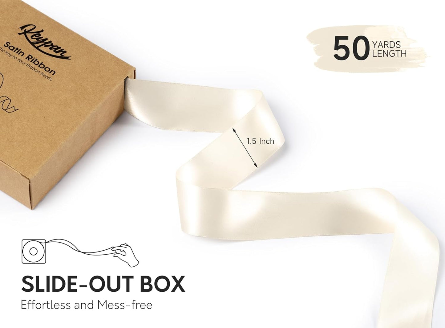 Ivory Satin Ribbon 1-1/2 Inch x 50 Yards Double-Faced Polyester Cream Ribbons for Christmas Gift Wrapping Bows Crafts Floral Bouquet Wedding Invitations