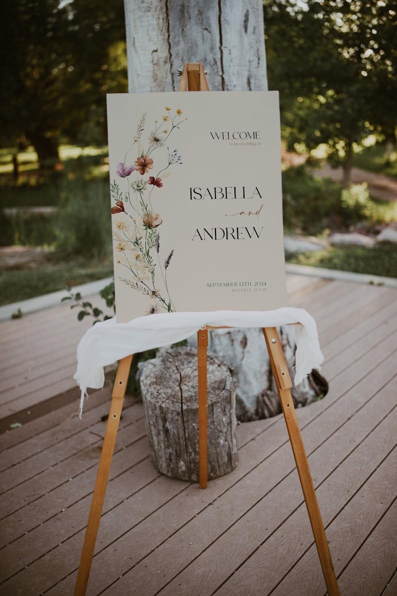 Wedding Welcome Sign, Boho Wedding Welcome sign, Wildflower Wedding Sign, Beige Welcome Sign for Wedding