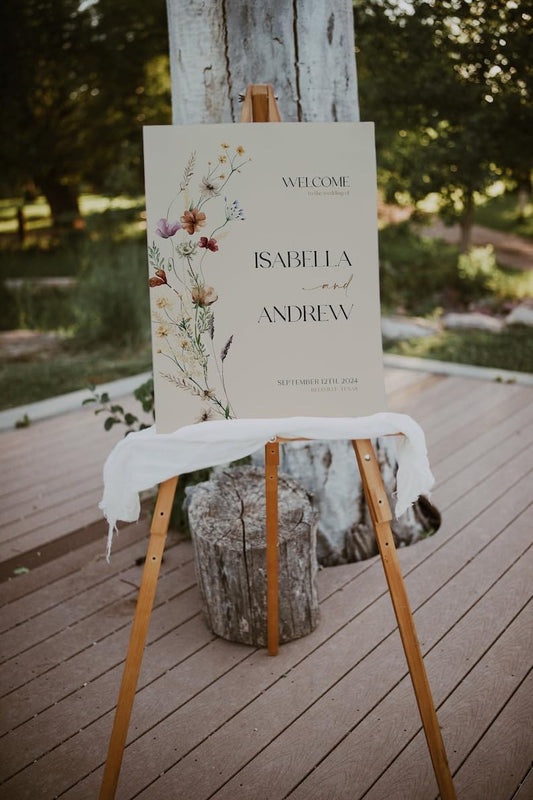 Wedding Welcome Sign, Boho Wedding Welcome sign, Wildflower Wedding Sign, Beige Welcome Sign for Wedding