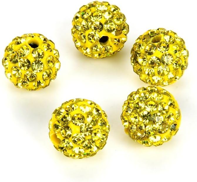 25pcs Adabele Grade A Suncatcher Crystal Rhinestone Pave Loose Beads 10mm Citrine Yellow Polymer Clay Disco Ball Spacers Compatible with Shamballa All Craft Jewelry Making DB10-29