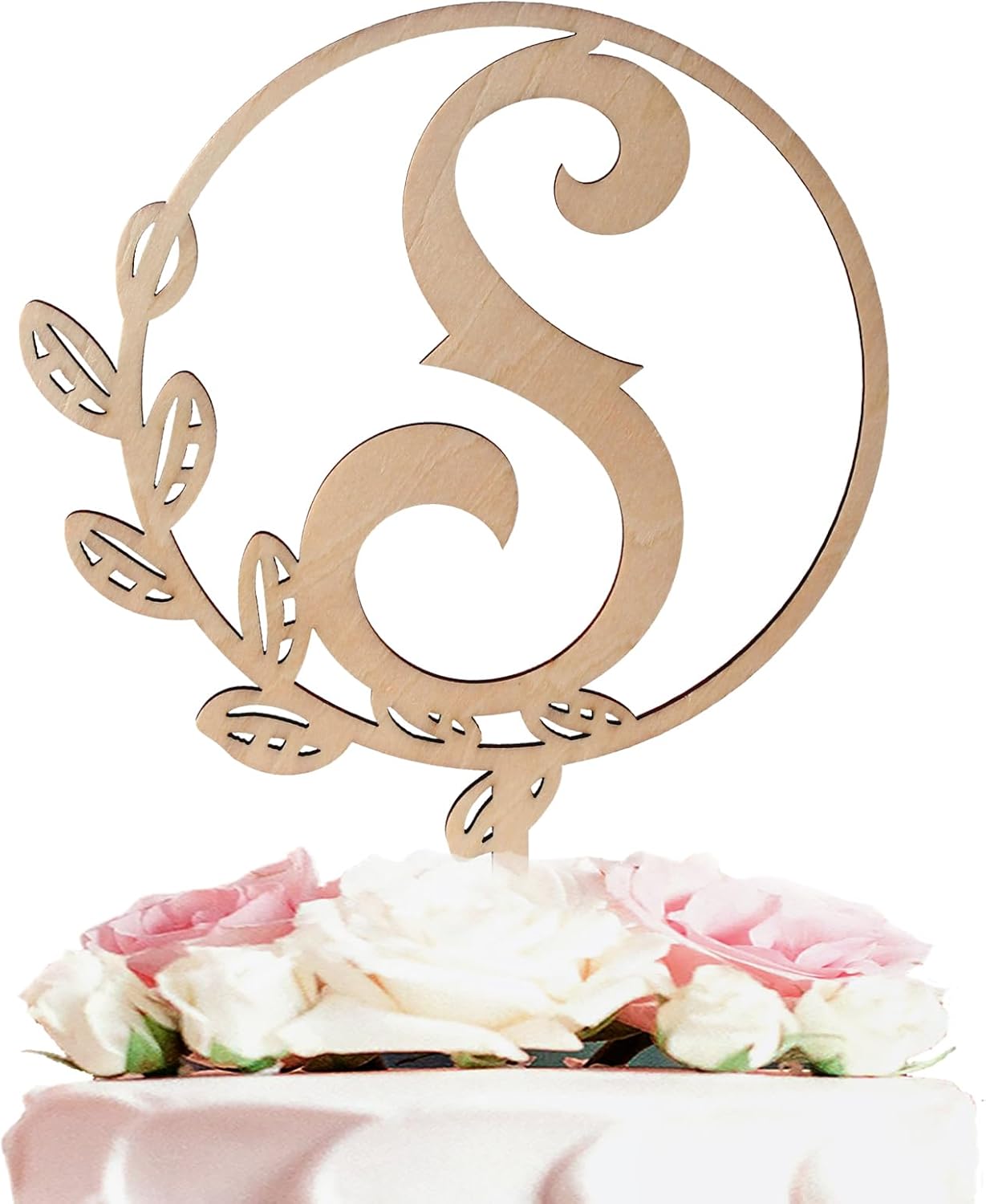 LINGTEER Personalized Inital Letter S Wooden Cake Topper Perfect for Birthday Rustic Wedding Anniversary Party Keepsake Decoration
