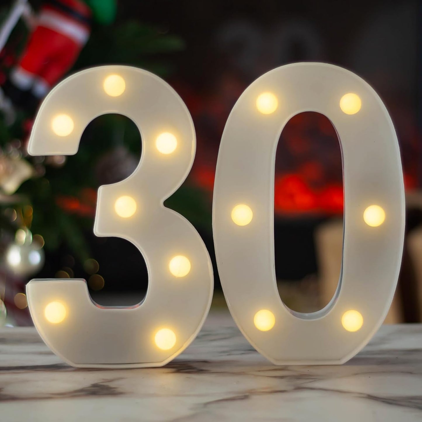 LED Marquee Letter Lights, Decorative Light Up Numbers for 30th Birthday Party, Battery Operated, Warm White Small Marquee 30 Sign for Anniversary Decorations
