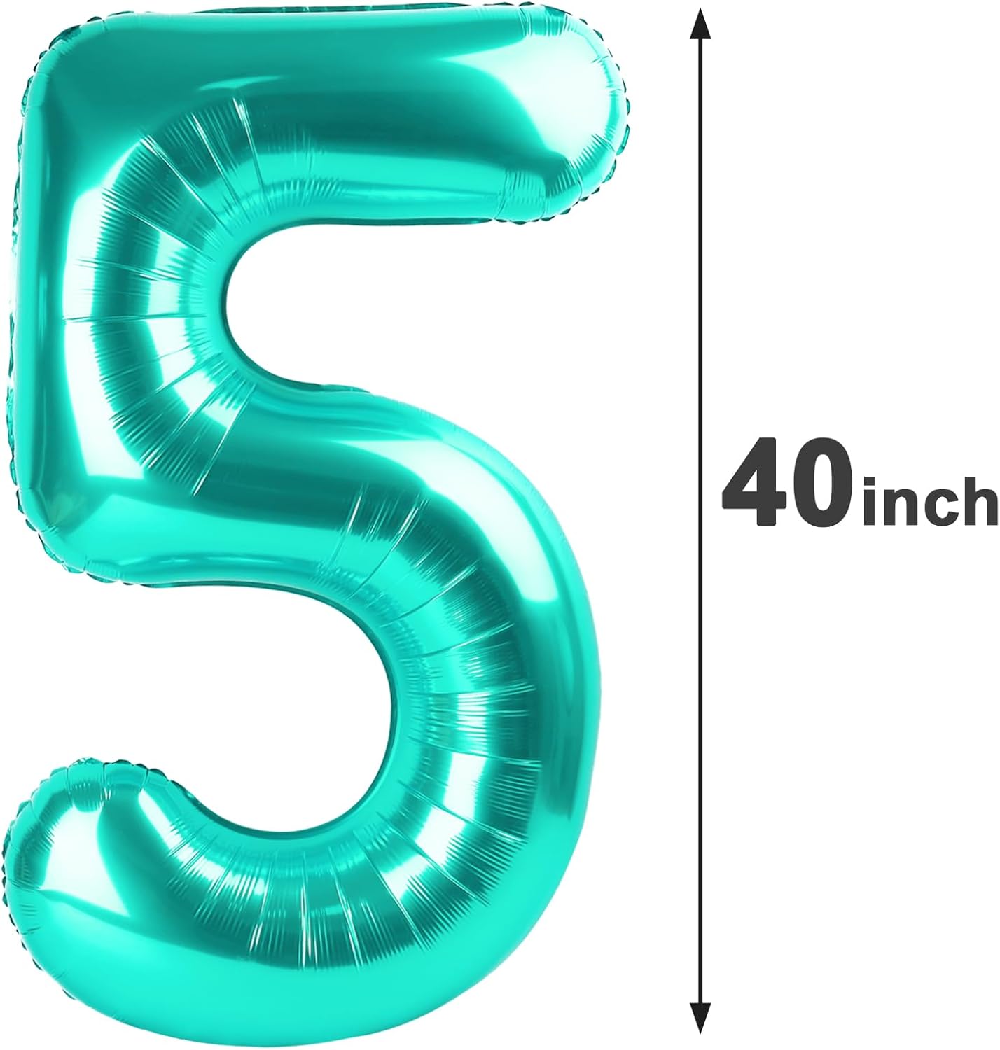 Teal Blue 40 Inch Large Number 5 Birthday Balloon, 2025 Five 5th 15 25 35 50 55 Birthday Celebration Decorations, Teal Blue Foil 5 Mylar Helium Balloons Girl Boy Anniversary Party Supplies