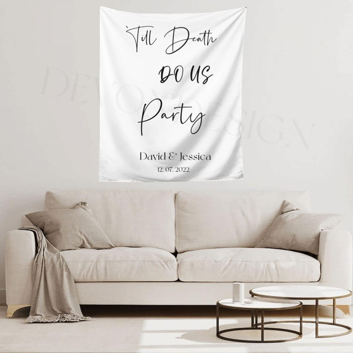 Till Death Do Us Party Backdrop - Custom Tapestry with Names and Date, Rustic Sign, Personalized Calligraphy Banner for Ceremony, Reception Backdrop, Wedding Arch