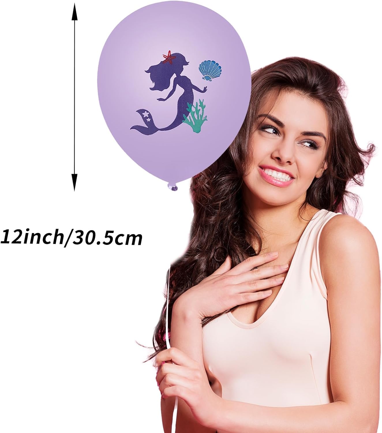 Mermaid Party Balloons, Mermaid Purple Pink Teal Balloon with conch shell starfish Print Balloons Mermaid Confetti Balloon for Under the Sea Theme Birthday Kids Girls Princess Party Supplies