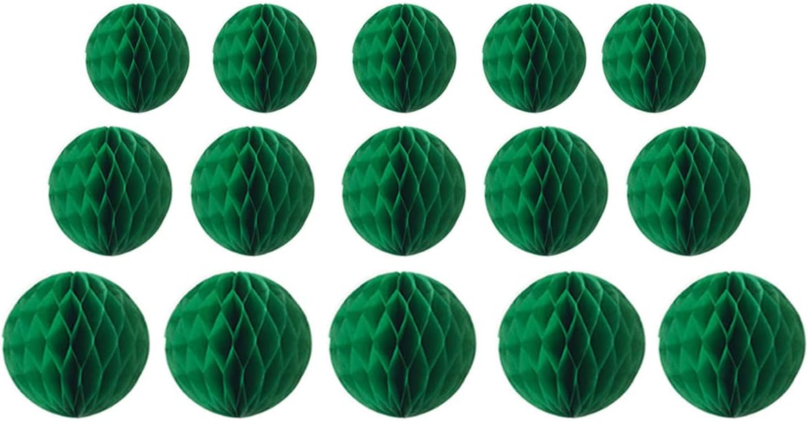15pcs Honeycomb Balls Decorations 4'' 6'' 8'' Party Honeycomb Ball Flower Tissue Pom Poms Flower Ball Hanging Flower Balls for Baby Shower Birthday Wedding Nursery Decor(4'' 8'' 10'' Green)