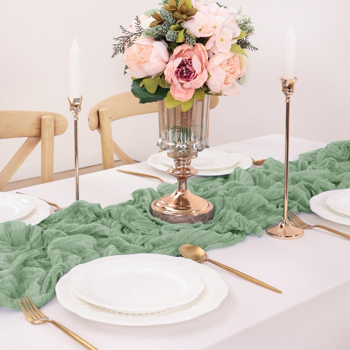 Sage Green Table Runner Cheesecloth Table Runner 4 Pack 10FT Farmhouse Table Runners 120 Inches Fall Table Decor Dining Room Centerpiece Wedding Boho Baby Shower Birthday