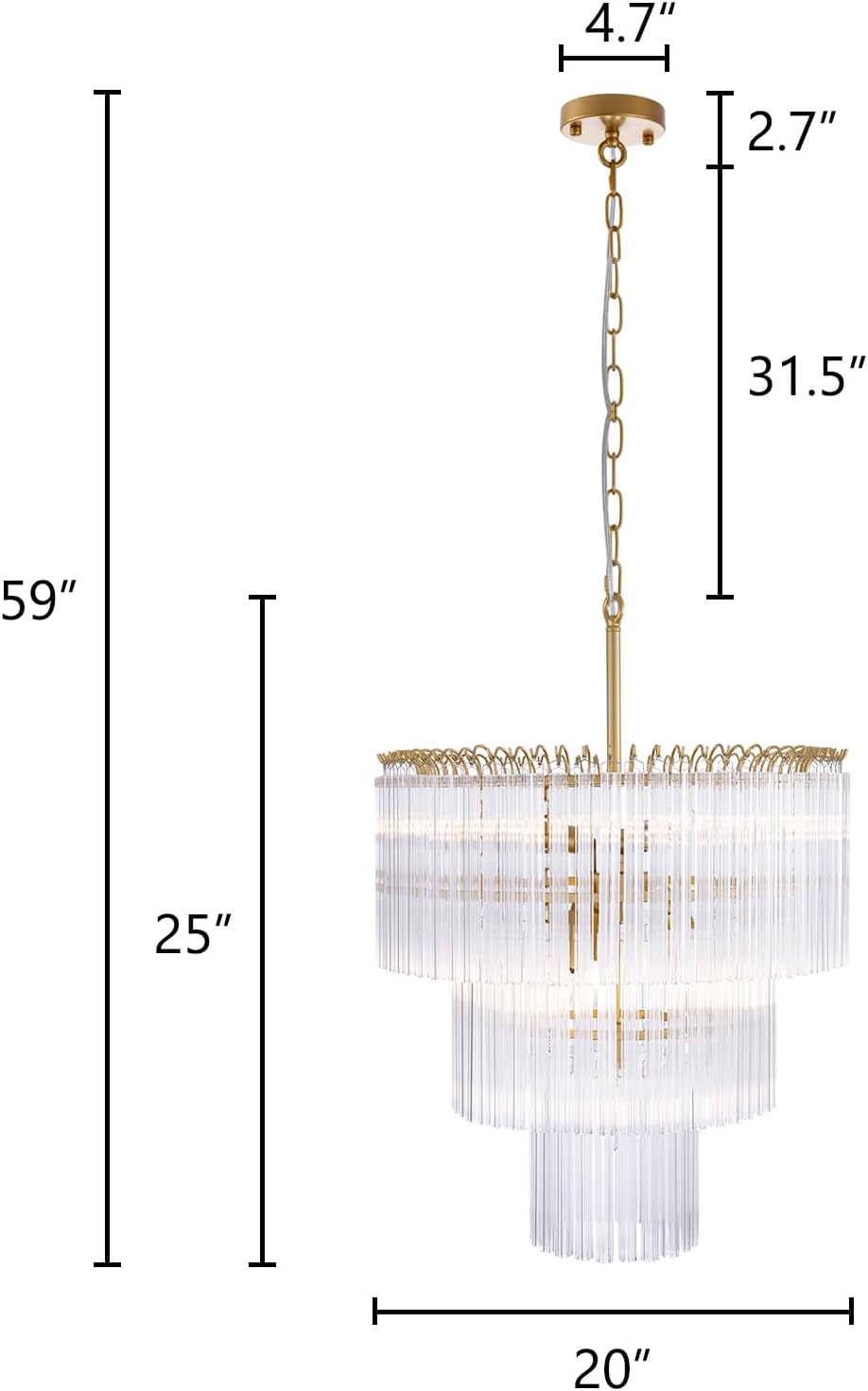 Wellmet 20 inch Crystal Chandelier, Contemporary Modern Bathroom Chandeliers, 7-Light Adjustable Hanging Round Glass Ceiling Light for Bedroom, Entryway, Dining Room, Foyer (Glass Tube)