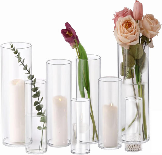 PHOSPHOR 8 PCS Glass Candle Holder, Hurricane Candle Hoder, Glass Pillar Candle Holder, Clear Cylinder Candleholder Cylinder Vase for Centerpieces Wedding Party Decoration