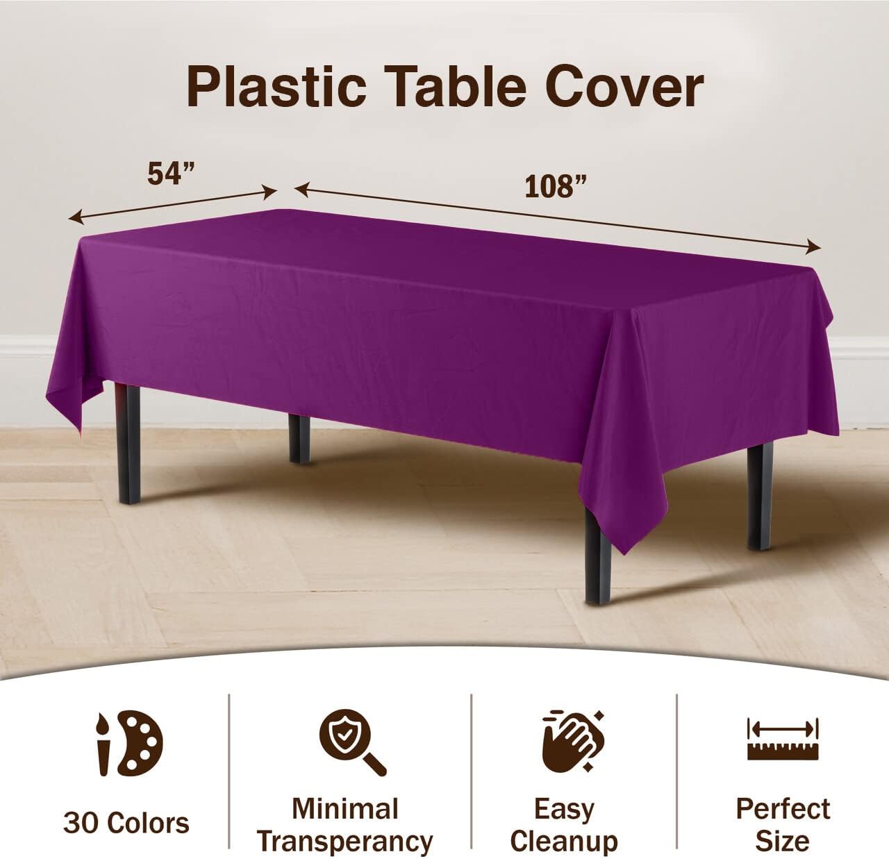 Exquisite 12-Pack Premium Plastic Tablecloth 54in. x 108in. Rectangle Table Cover - Magenta