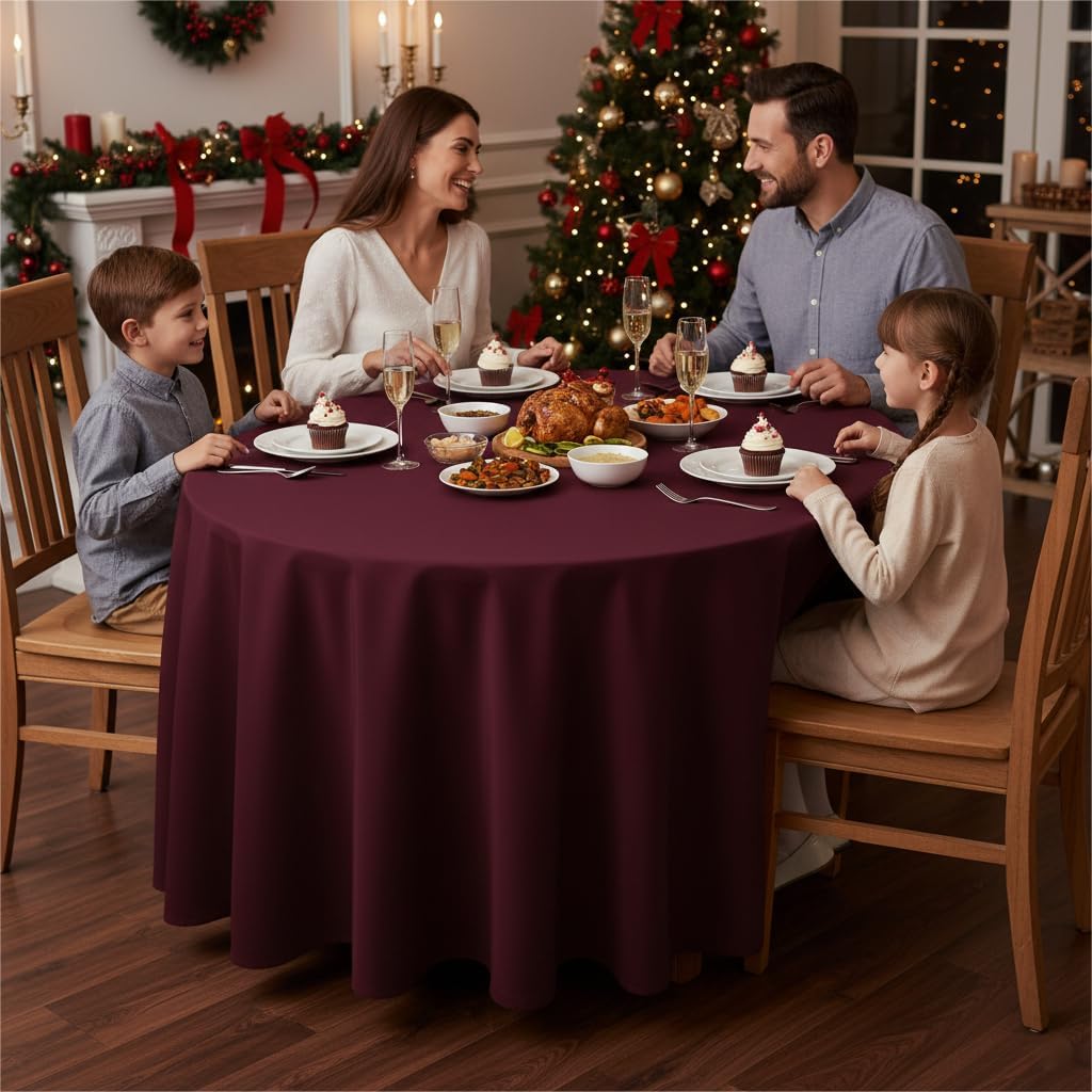 Fitable 6 Pack Burgundy Round Table Clothes - 90 Inches in Diameter - Stain Resistant and Washable Tablecloths, Polyester Fabric Table Covers for Wedding, Party, Banquet, Gathering