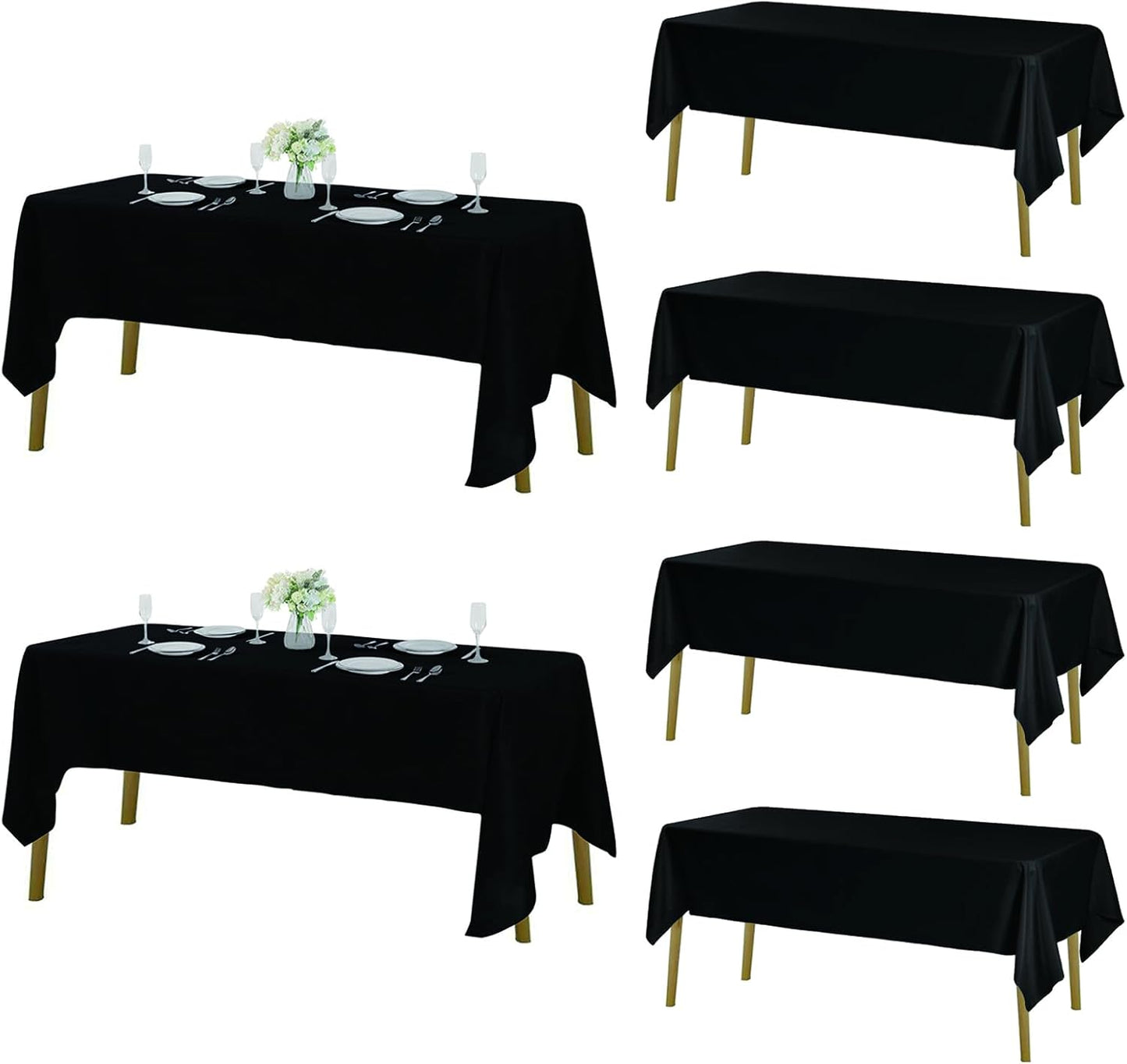 Fokitut 6 Pack Rectangle Tablecloth, 60x120 Inch, Stain Resistant and Wrinkle Polyester Table Cloth, Fabric Table Cover for Kitchen Dining, Wedding, Party, Holiday Dinner-Black