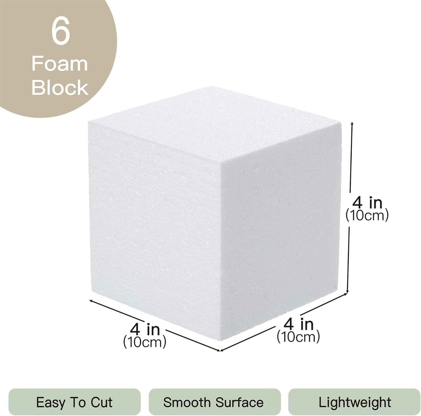 Crafare 4x4x4inch Square Foam Blocks 6 Pack Polystyrene Foam Cubes for Craft Arts School Projects Sculptures Floral Arrangements Modeling and Centerpieces