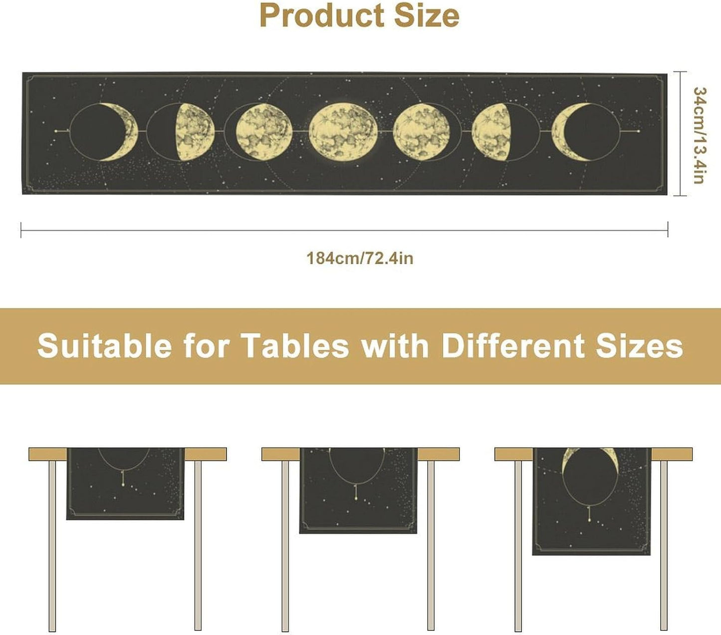 Sun Moon Table Runner, Mysterious Universe Milky Way Interstellar Space Western Traditional Elements able Runner for Party Living Room Home Kitchen Dinner Table Runner 13x70 Inch