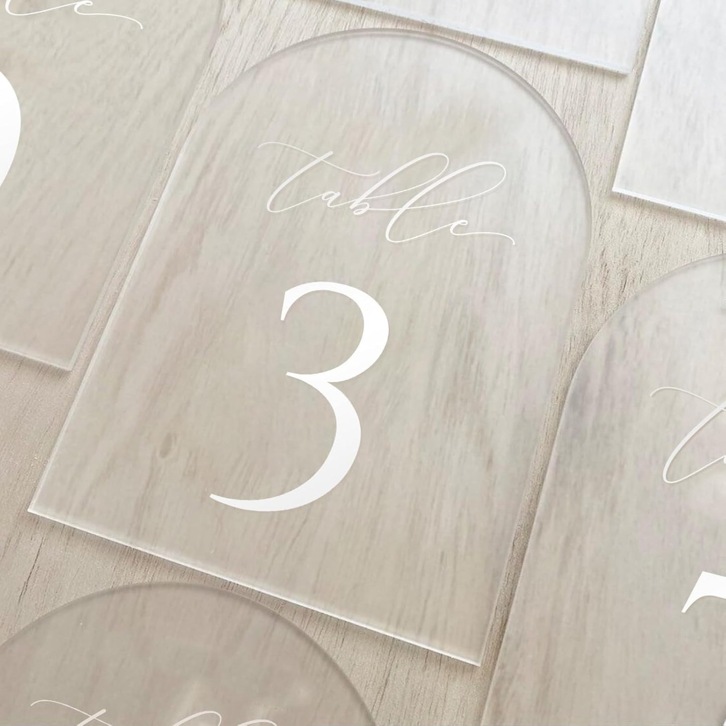 JINMURY Frosted Arch Table Numbers for Wedding, 5x7 Inch Arched Acrylic Table Numbers 1-15 with Stands, Frosted Acrylic Arch Sign with Holder for Centerpiece, Reception, Wedding, Party, Event