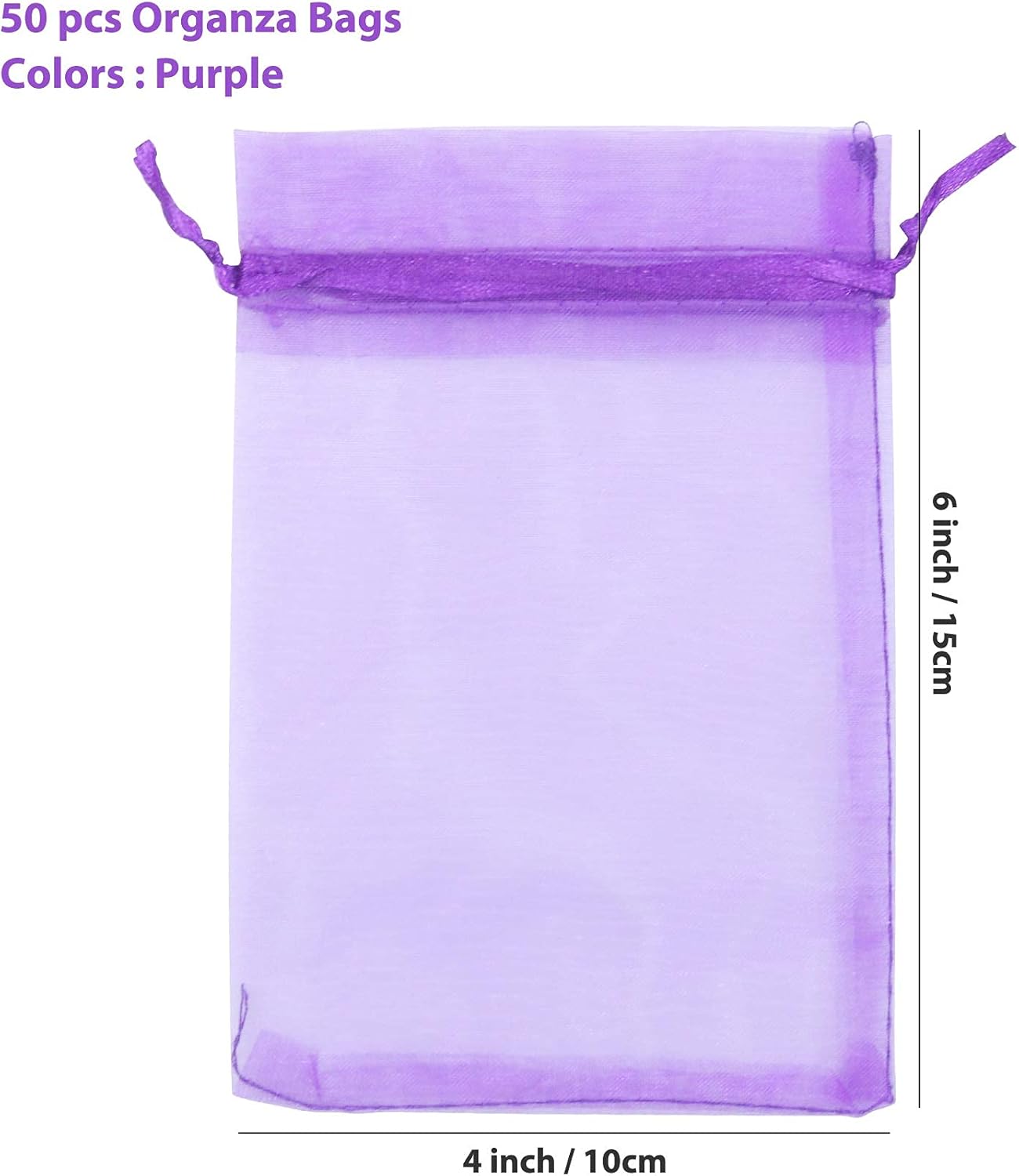 ANZNKU 50 Pack Organza Bags 4 x 6 inch Premium Sheer Drawstring Favor Bags for Halloween Candy Jewelry Party Wedding Christmas Favor Gift Bags (Purple)