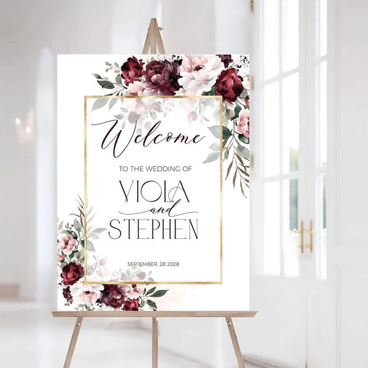 Burgundy Wedding Welcome Sign, Gold Dusty Pink To The Wedding Of
