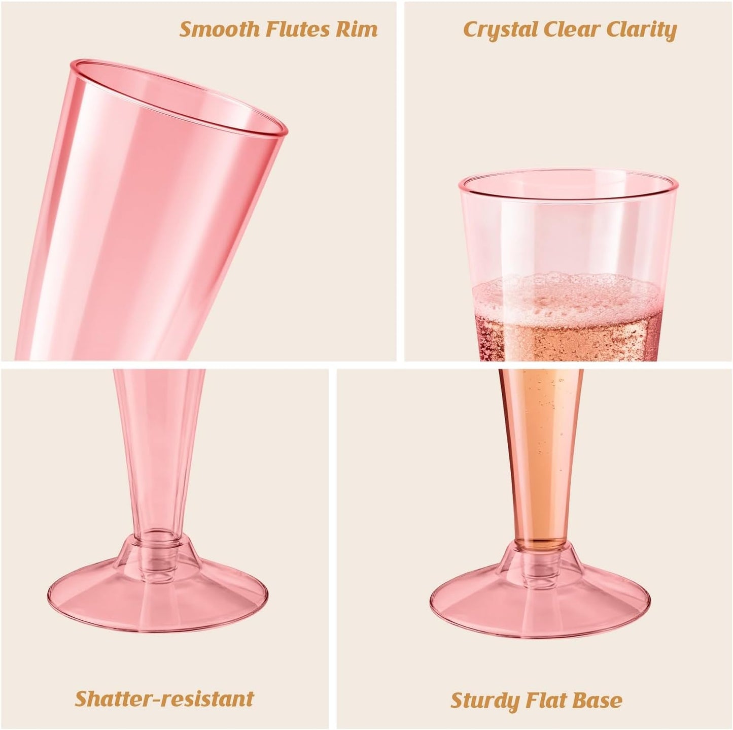 100 Pack Pink Champagne Flutes Plastic Wine Glasses Disposable, 4.5 Oz Clear Mimosa Glasses for 2025 Engagement Wedding Birthday New Years Eve Xmas Party Supplies, Bulk Toasting Cocktail Cups