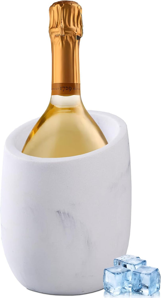 White Marble Textures Wine Chiller Bucket – 750ml Resin Cooler for Wine & Champagne Bottles, Party Bar Cart Decor – Keeps Drinks Cold, Unique Gift for Wine Lovers, Housewarming