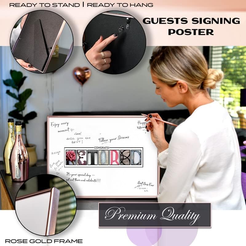Framed Rose Gold Retirement Decorations Guest Book 12"x16" for Women - Happy Retirement Party Decorations - including Rose Gold Pen & Acrylic Glass - Unique Retired Gift