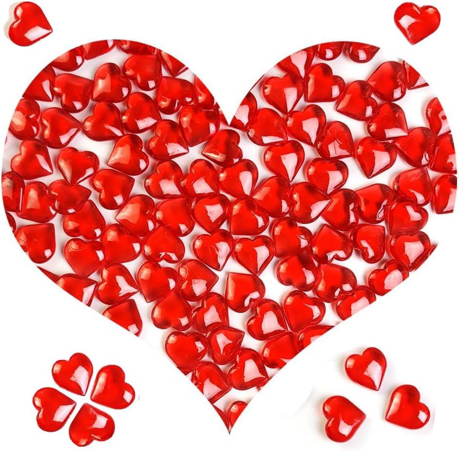 200 PCS Red Acrylic Hearts for Shaped Crystals Fake Heart Gems for Vase Fillers,Table Scatters,Wedding Centerpieces,Birthday,Engagement Party,Bridal Shower Gifts,14 OZ