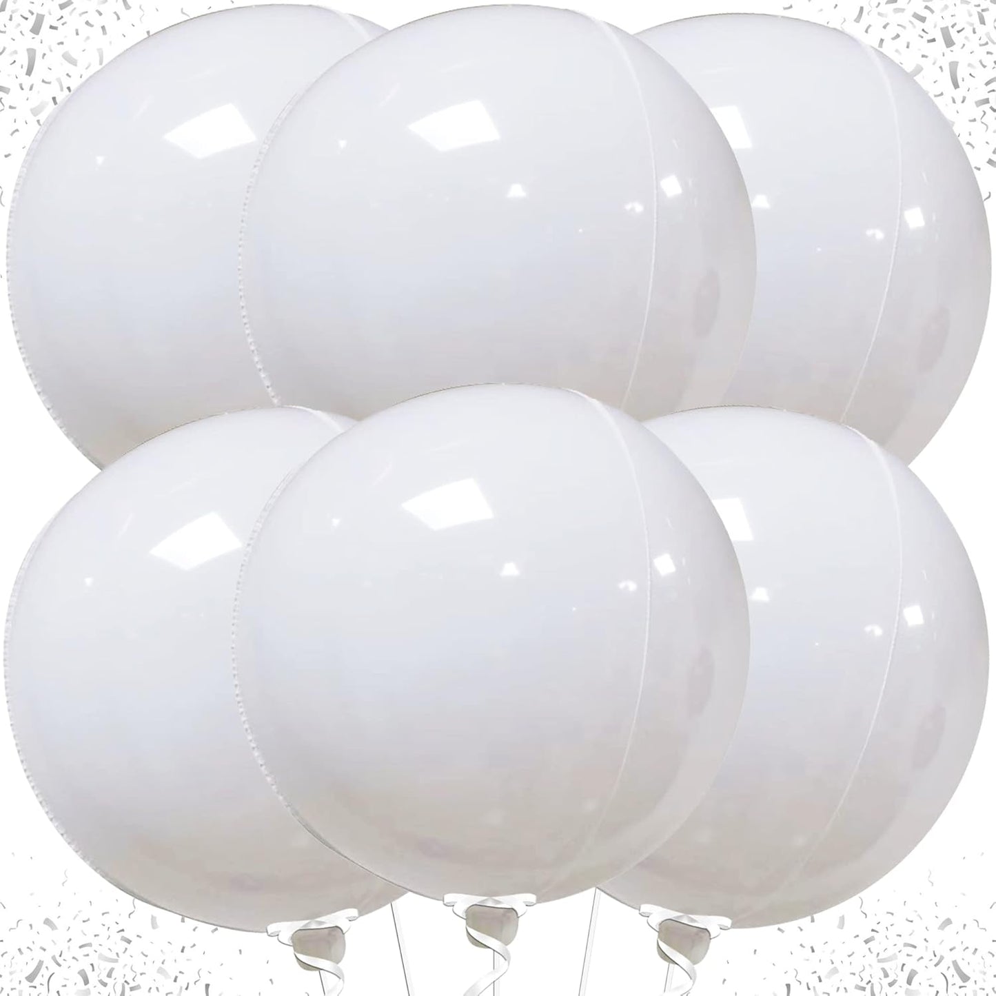 KatchOn, Round White Foil Balloons - 22 Inch, Pack of 6 | 4D Mylar White Balloons for Party Decorations | Metallic Balloon for Birthday, Anniversary, Bridal Shower, Baby Shower Decorations