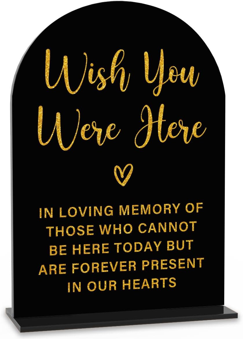 Acrylic Wedding Sign, Bridal Shower Decorations, Wish You Were Here Sign for Ceremony, Modern Font Table Signs, Acrylic Table Top Signs for Wedding Reception and Event Party (Black Gold)