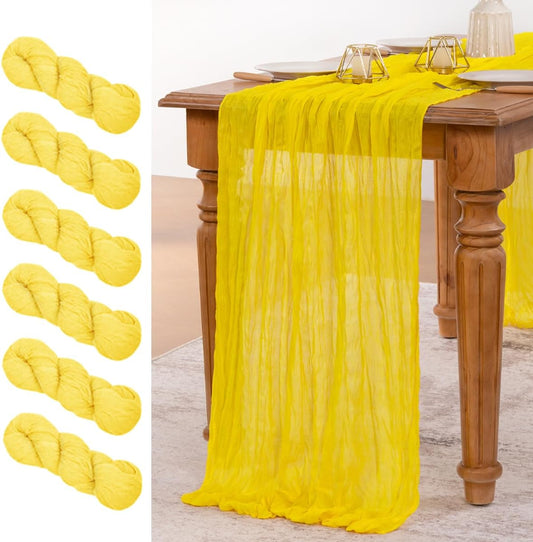 MLMW 6 Pack Yellow Cheesecloth Table Runner Boho Gauze Rustic Cheese Cloth Table Runner 160 inch Sheer 13.3ft for Wedding Party Baby Bridal Shower Birthday
