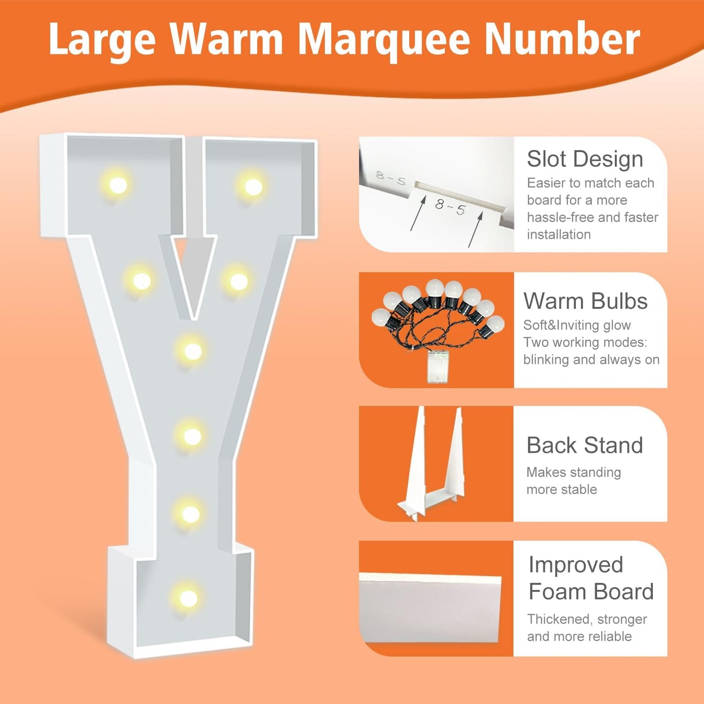 Marquee Letters 3 Feet Tall, Warm White Light Up Letters Y, Large Marquee Letter for Birthday Anniversary Graduation Party Decoration, DIY Letter Kit for Baby Shower Valentines Decor