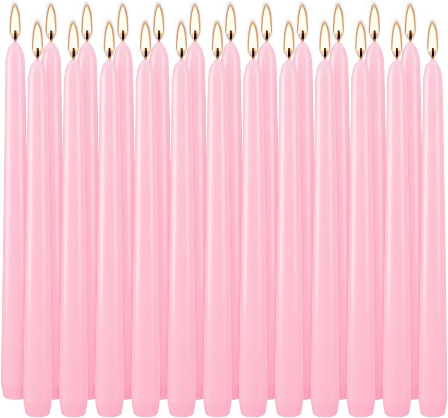 24 Pack Pink Taper Candles, 7-8 Hours Burn Time, Unscented, Smokeless and Dripless, 0.75 x 10 Inch Dinner Candle Set for Household, Wedding, Party and Home Décor Candlesticks